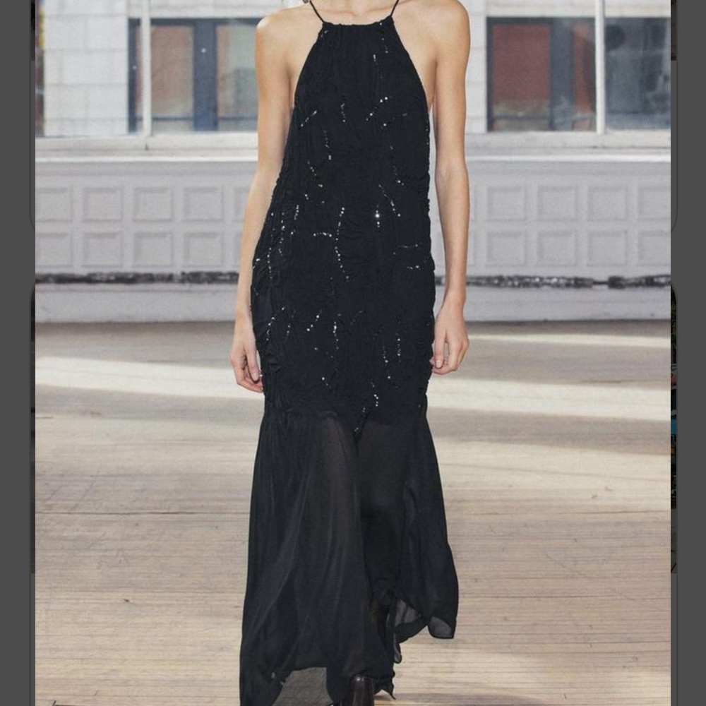NWT Zara Black Sequin Halter Dress